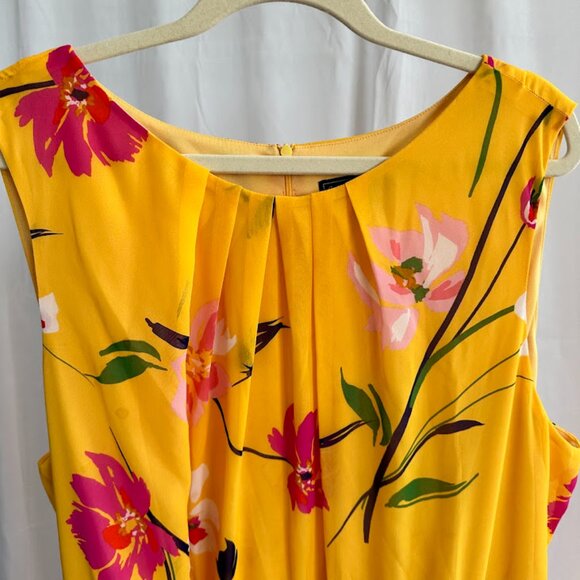 Jessica Howard Women's Plus 24W Yellow dress with pink flowers and layered skirt - Picture 6 of 10